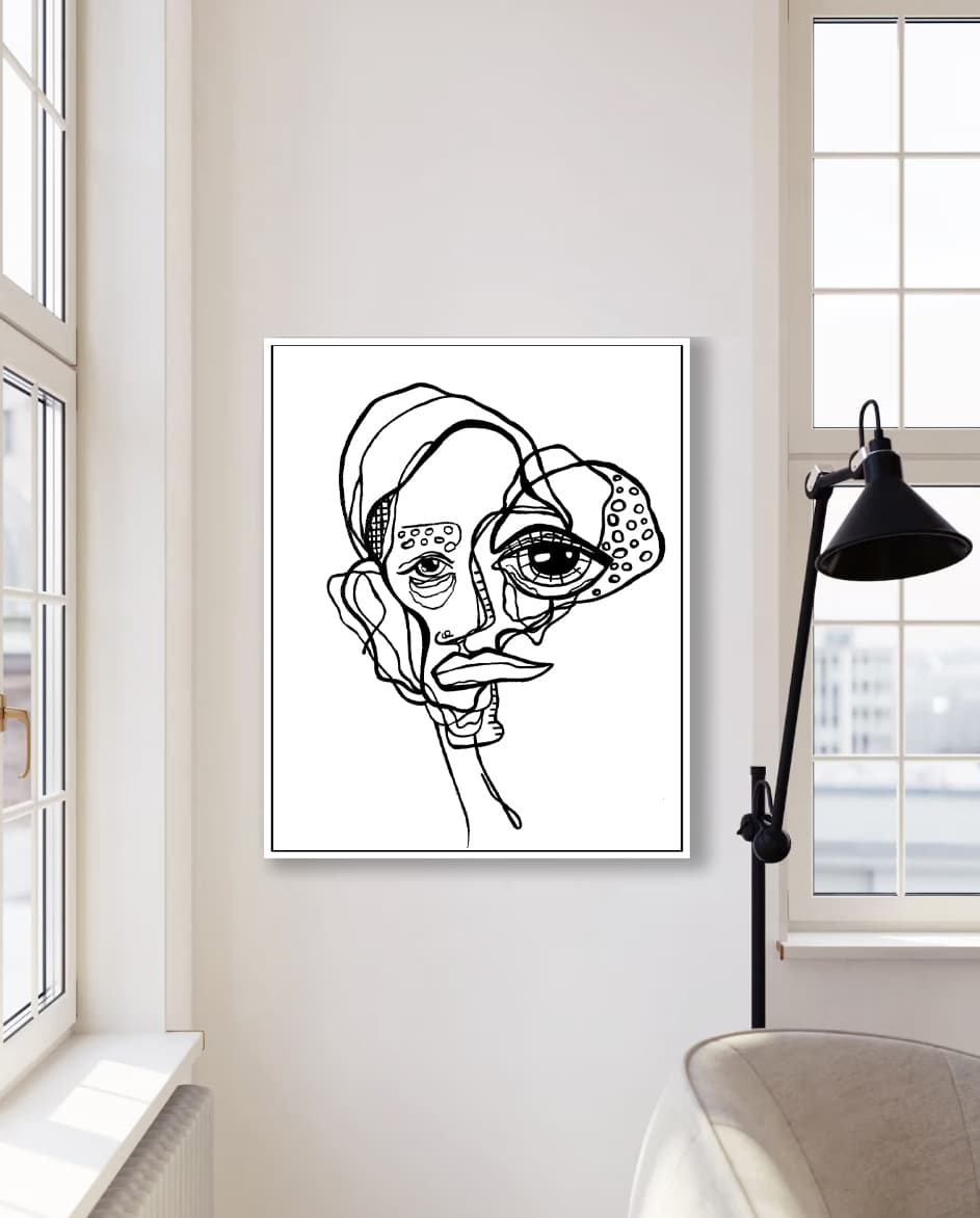 Black and white abstract face art limited edition print 2023