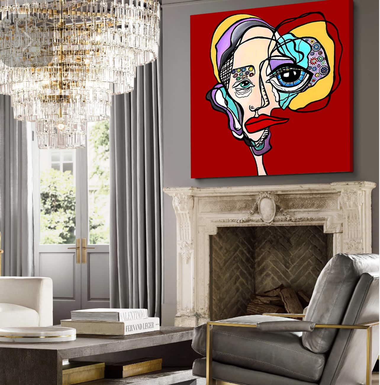 Oversized Surreal Abstract Red Portrait Painting